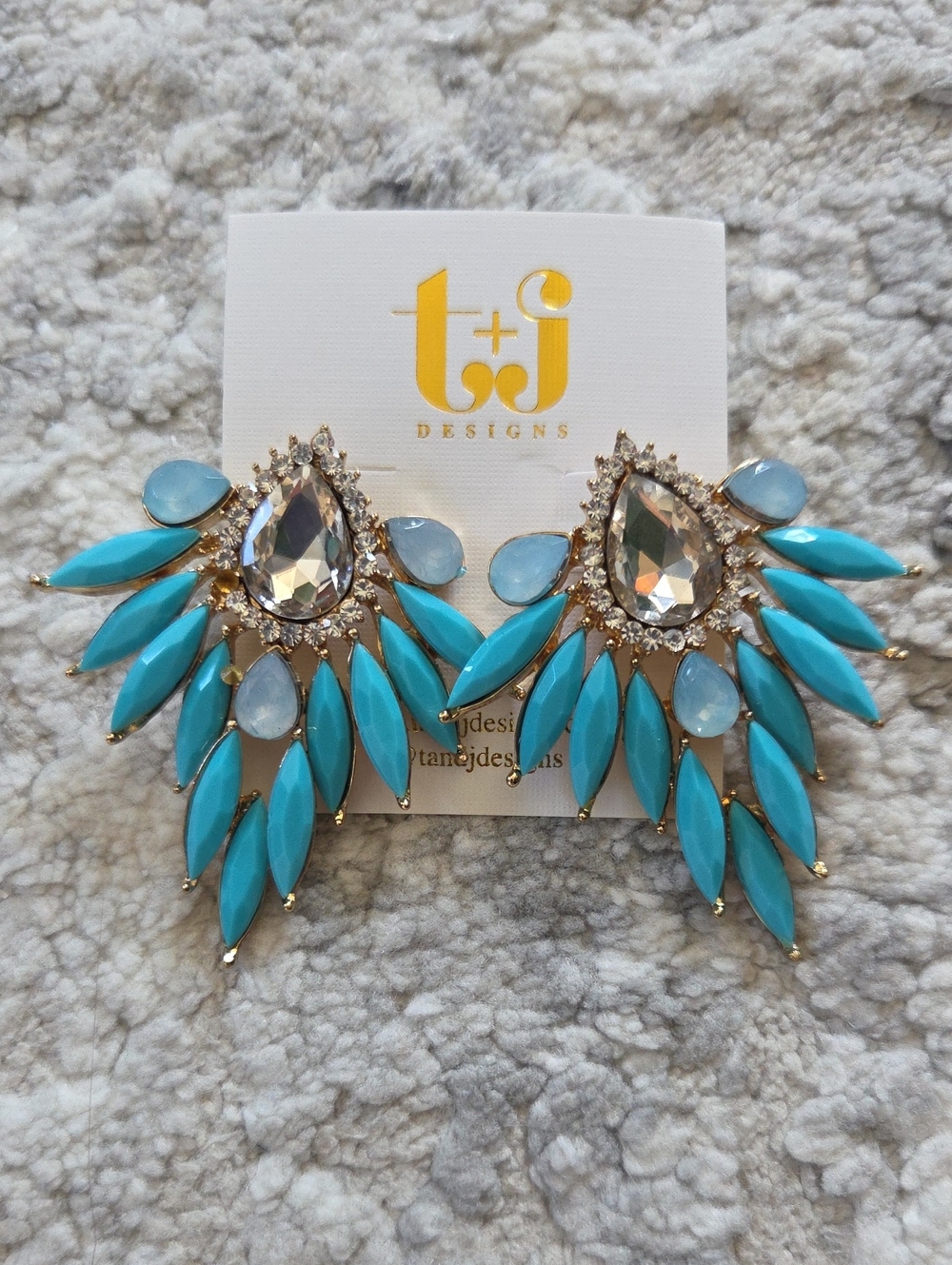 T&J Designs Turquoise Blue Crystal Fan Earrings